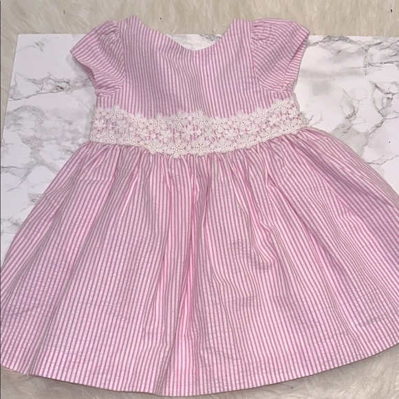 Ralph Lauren Pink Striped seersucker preppy little girls Dress size 9 months - Picture 1 of 6